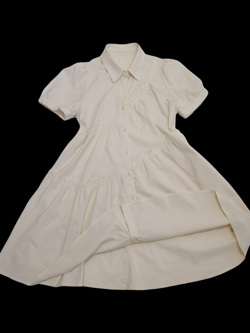 🌻🌻Lightweight Blanchedalmond Button-Down Tiered Shirt Dress - Picture 5 of 6